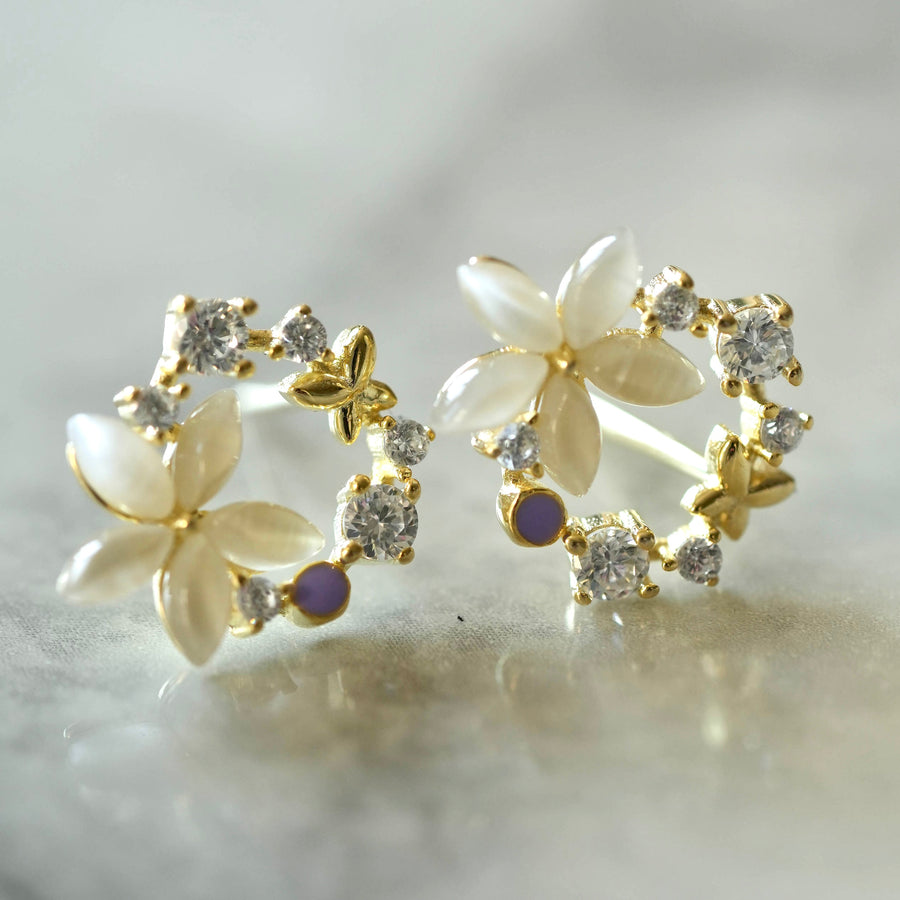 925 flower studs 14k gold plated